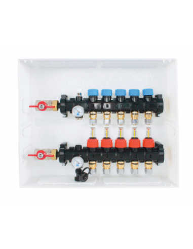 Colector Plástico Plus CABEL con caudalímetros 10 vías 1” con Caja de Plástico
