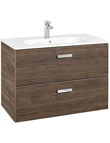 Mueble base Unik con lavabo color cedro