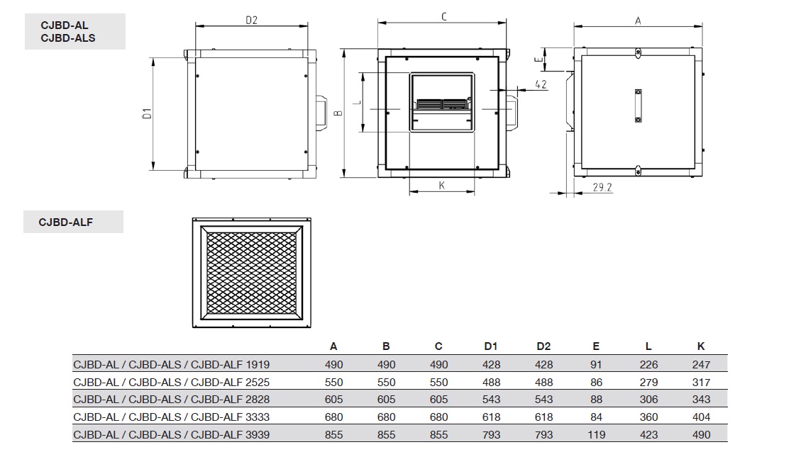 Dimensiones Unidades de Ventilación Sodeca CJBD-ALF