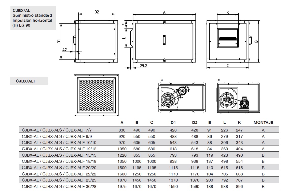 Dimensiones Unidades de Ventilación Sodeca CJBX-ALF